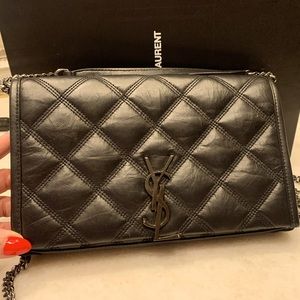 Saint Laurent chain wallet crepe plunge Nero